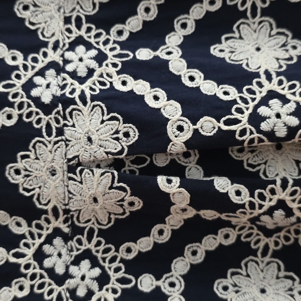 Robe Adèle Fond Marine Broderie Ecru - Picture 9 of 11